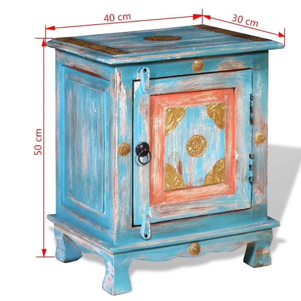 Bedside Table Solid Mango Wood Cabinet Blue Indian Style Nightstand Storage