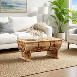 Solid Mango Wood Coffee Table Handmade Vintage Brown Accent Living Room
