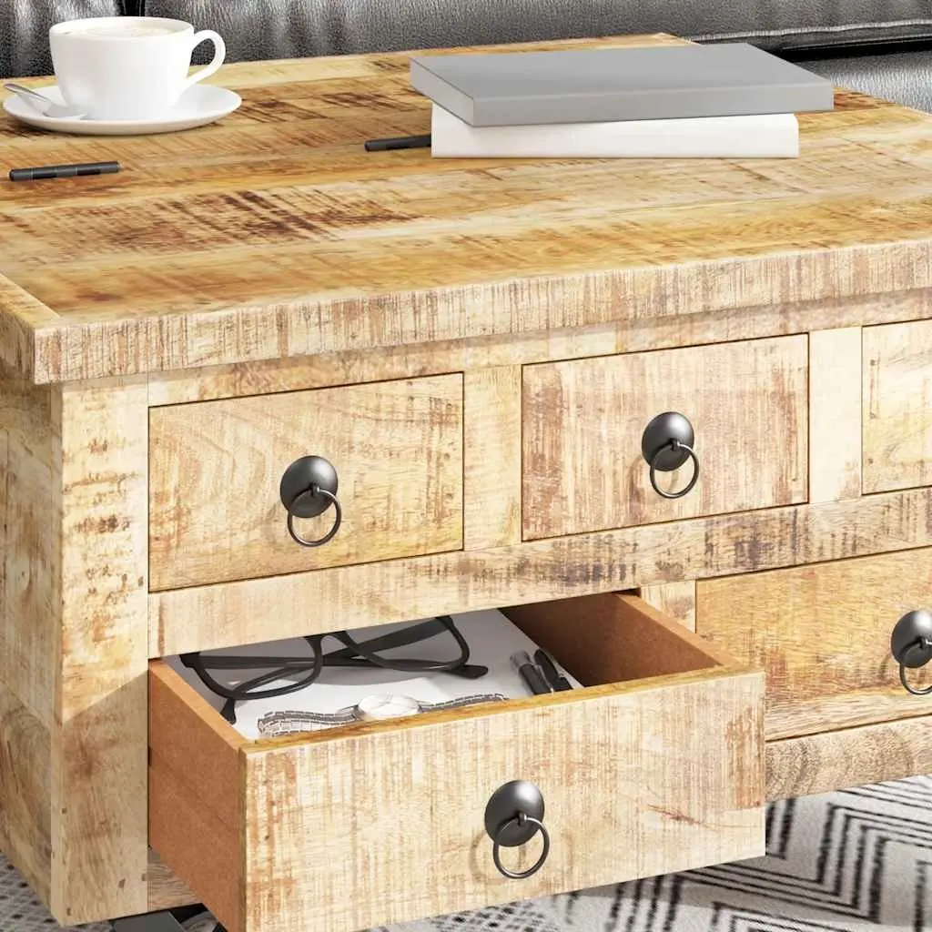 Industrial Wooden Coffee Table with Drawers Mango Wood Accent Living Room