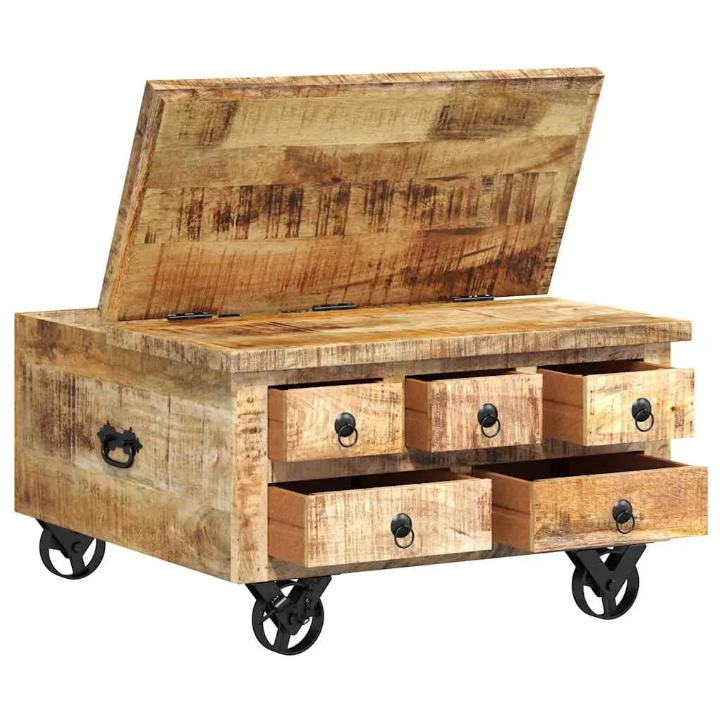 Industrial Wooden Coffee Table with Drawers Mango Wood Accent Living Room