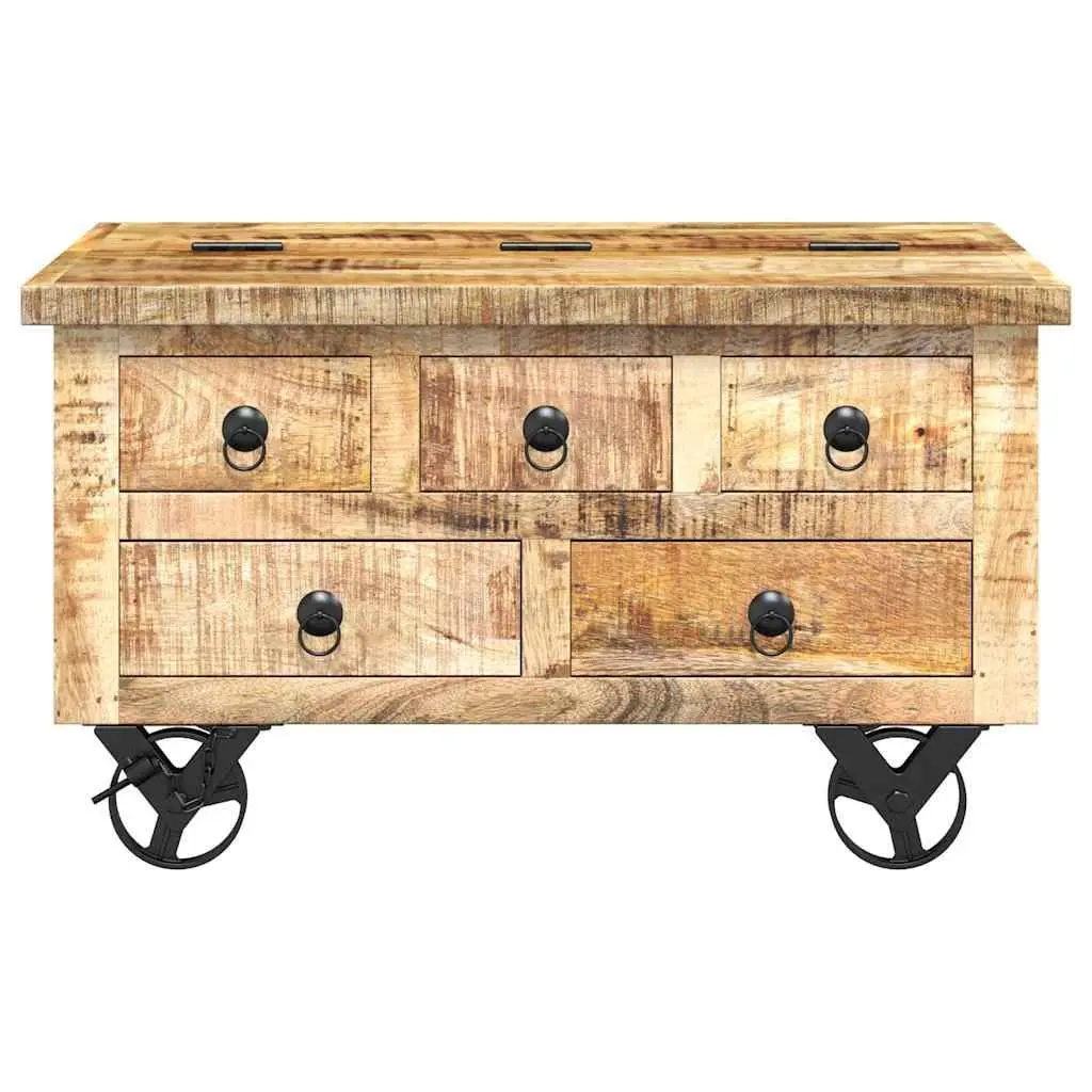 Industrial Wooden Coffee Table with Drawers Mango Wood Accent Living Room