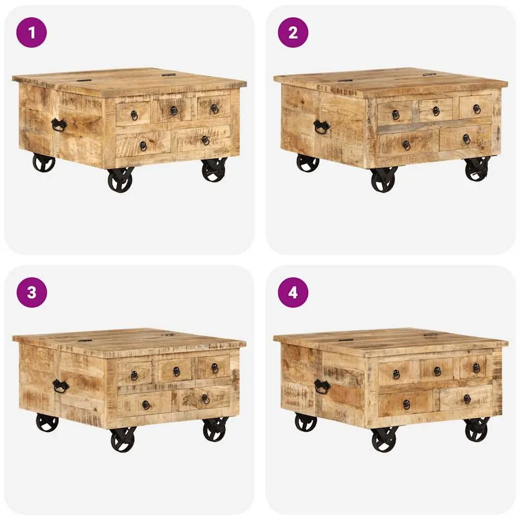 Industrial Wooden Coffee Table with Drawers Mango Wood Accent Living Room