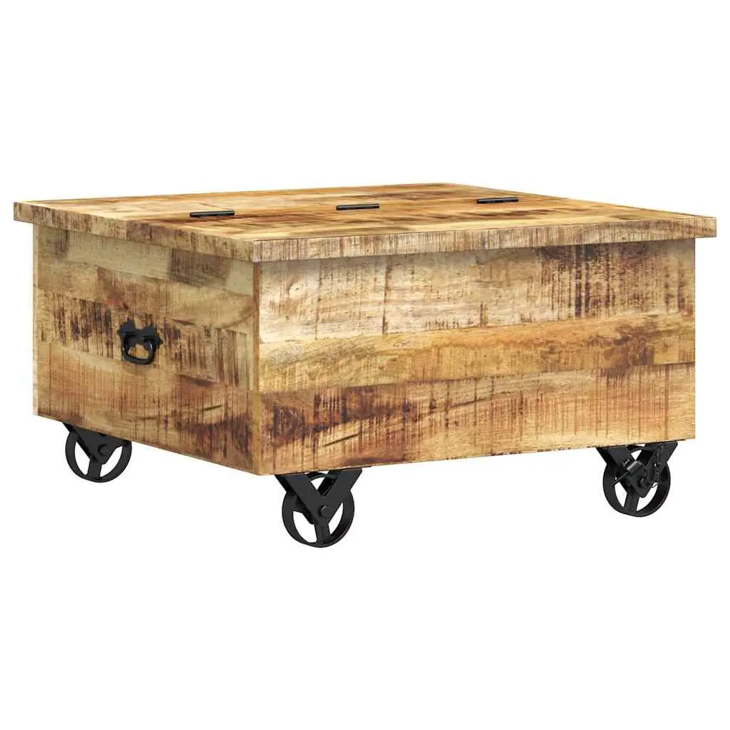Industrial Wooden Coffee Table with Drawers Mango Wood Accent Living Room