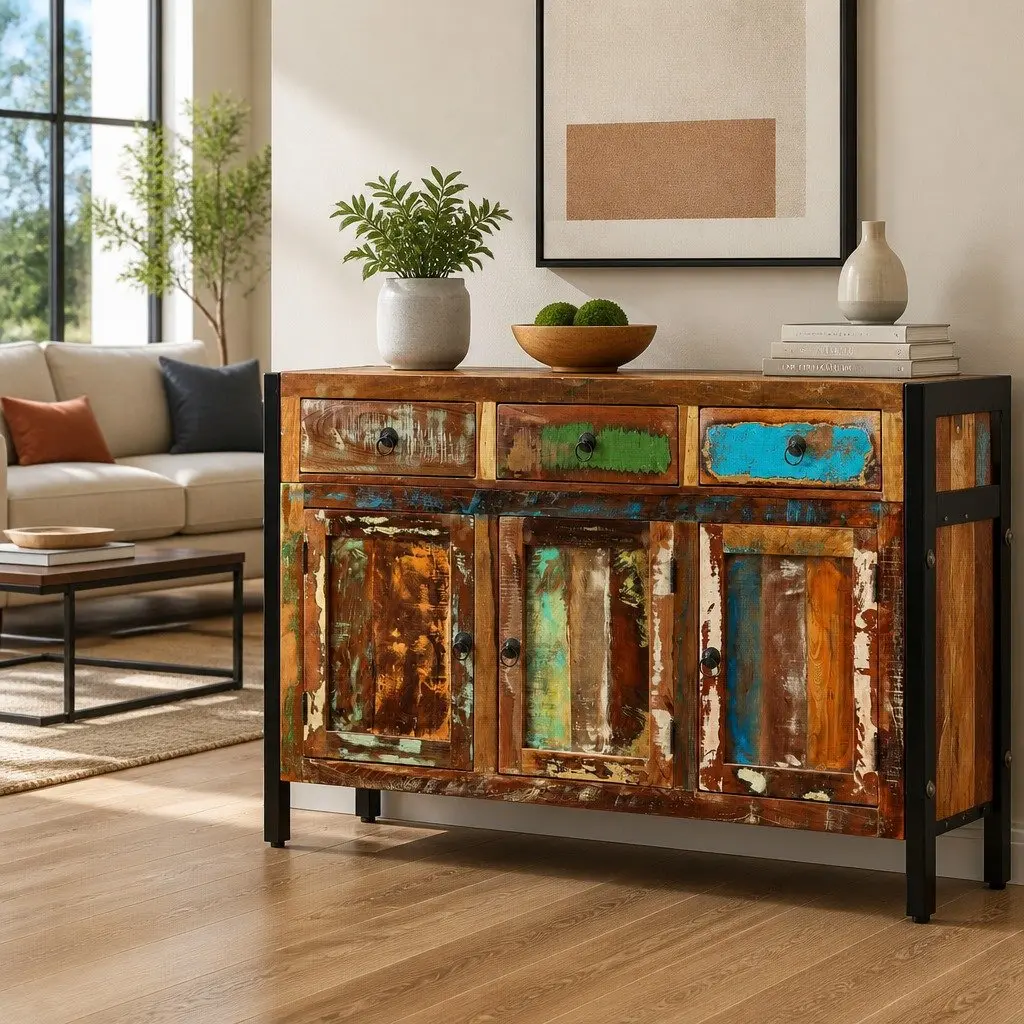 Sideboard Storage Solid Reclaimed Wood 120x35x76cm Brown Buffet Cabinet 3 Drawers