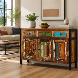 Sturdy Sideboard with 3 Drawers - Reclaimed Wood Design