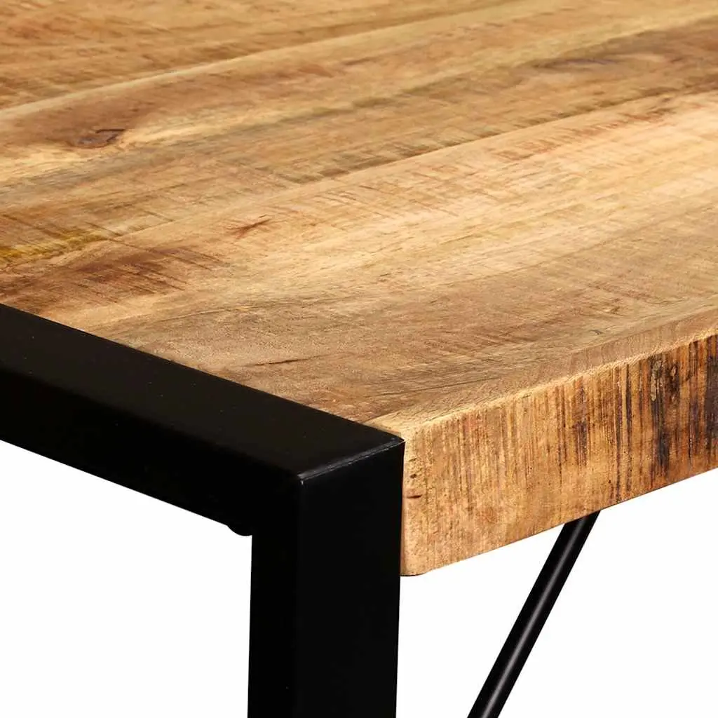 Dining Table Industrial Style 120cm Solid Rough Mango Wood Brown Steel Legs