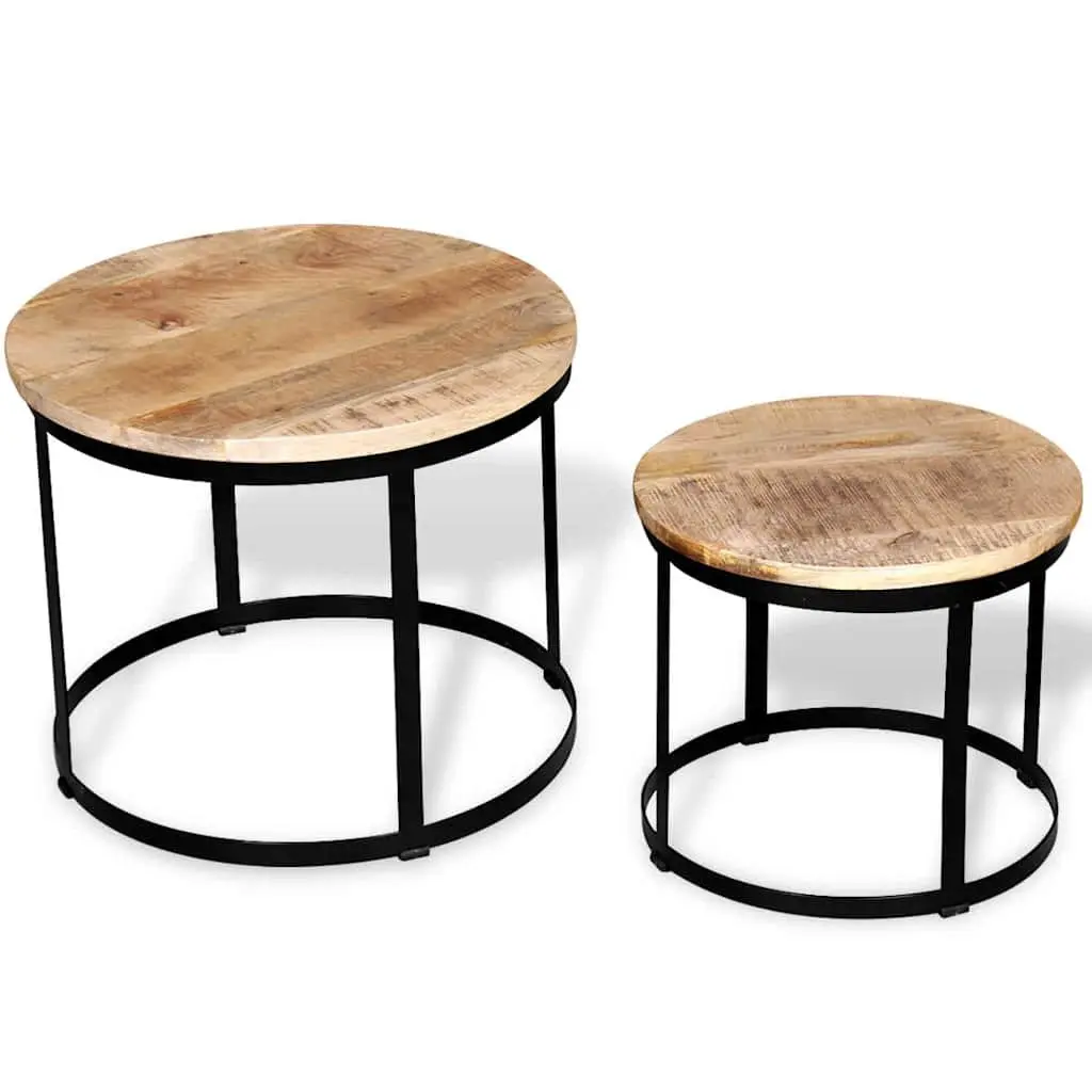 Coffee Table Set 2 Pieces Round 40 cm 50 cm Wooden Accent Tables Brown