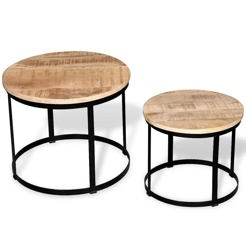 Coffee Table Set 2 Pieces Round 40 cm 50 cm Wooden Accent Tables Brown