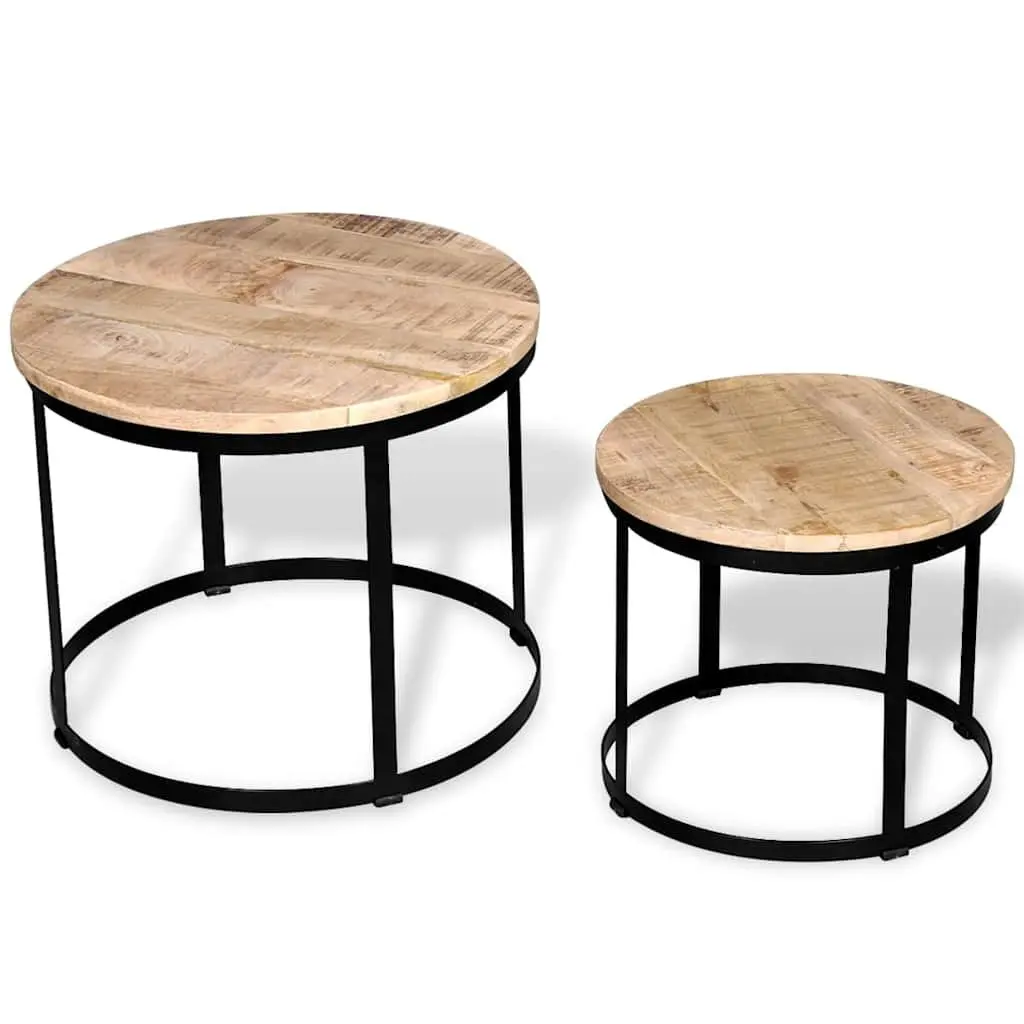Coffee Table Set 2 Pieces Round 40 cm 50 cm Wooden Accent Tables Brown