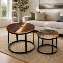 Quality Round Coffee Table Set with Reclaimed Wood