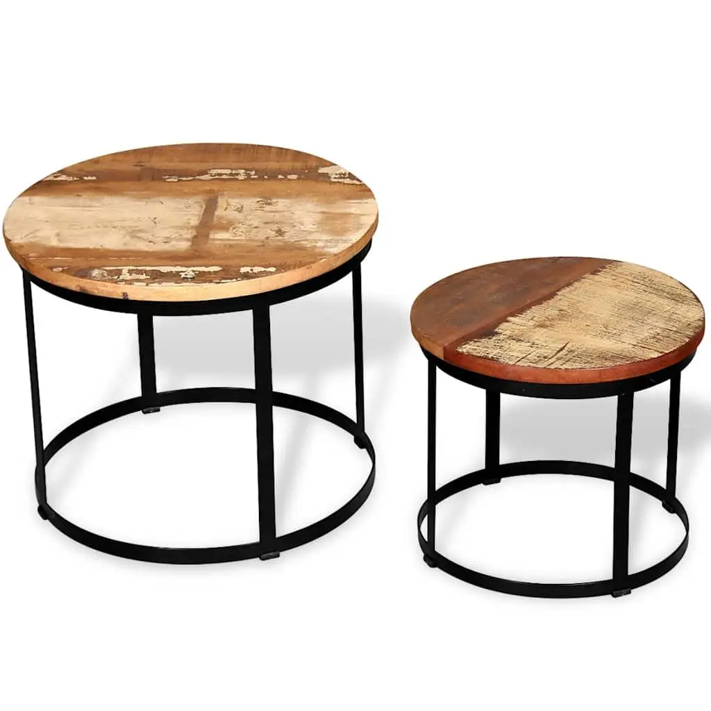 Round Coffee Table Set with Reclaimed Wood