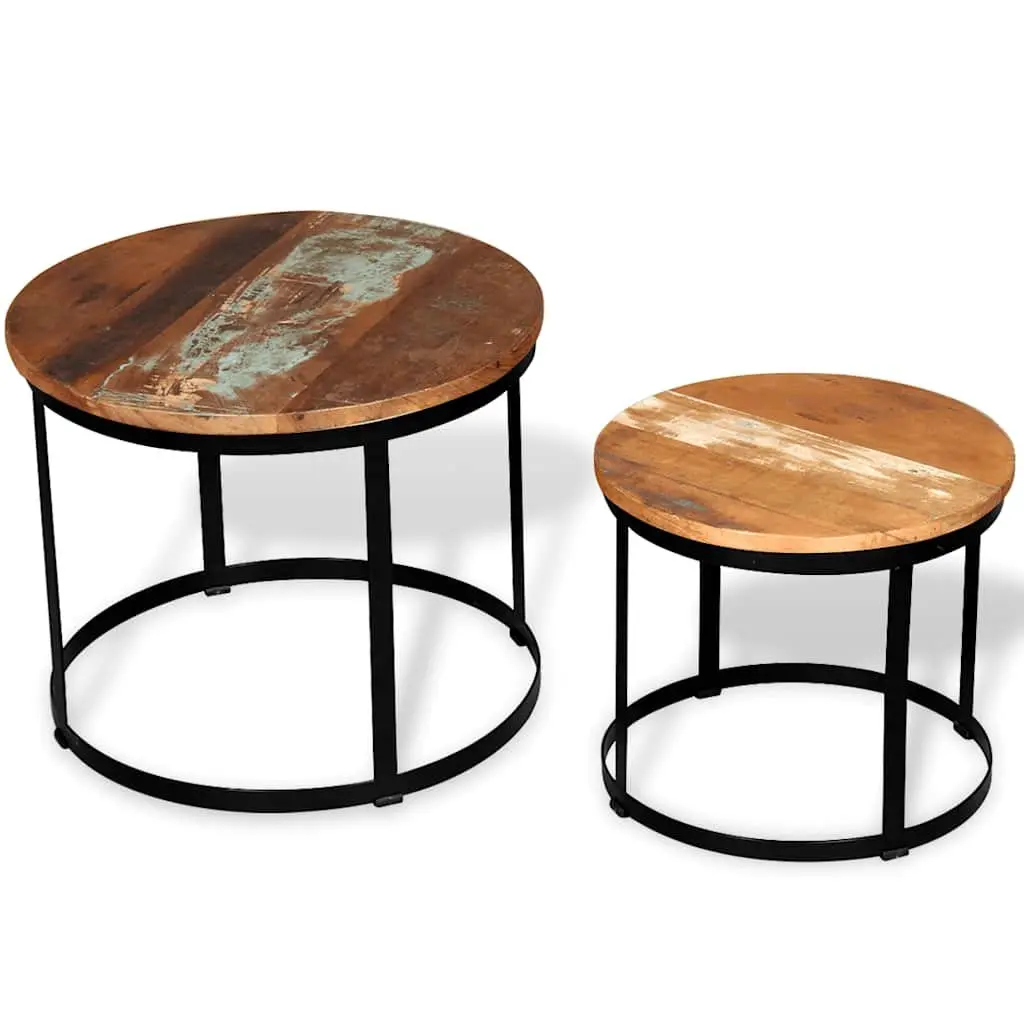 Round Coffee Table Set with Reclaimed Wood