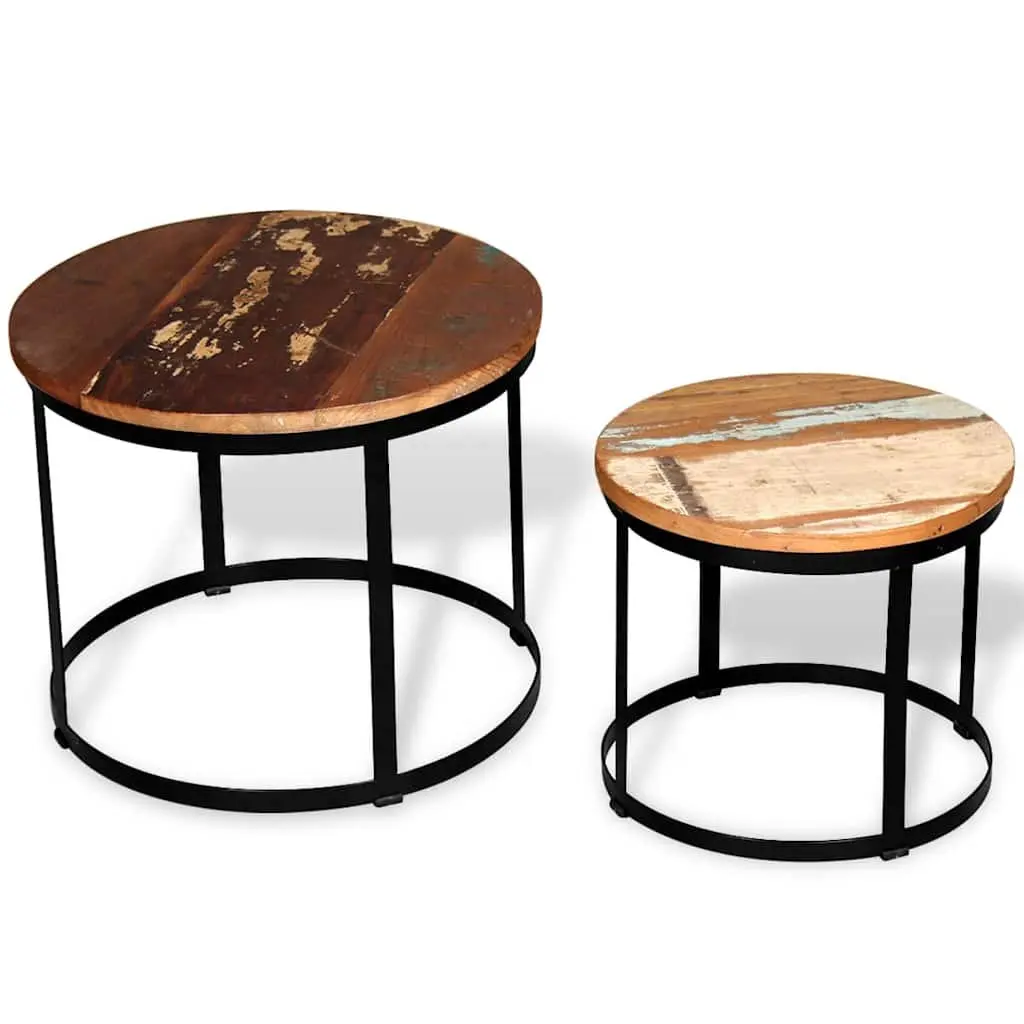 Round Coffee Table Set with Reclaimed Wood