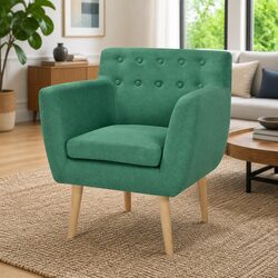 Armchair Green Fabric Upholstery Wooden Frame Living Room Seat Padded Cushion