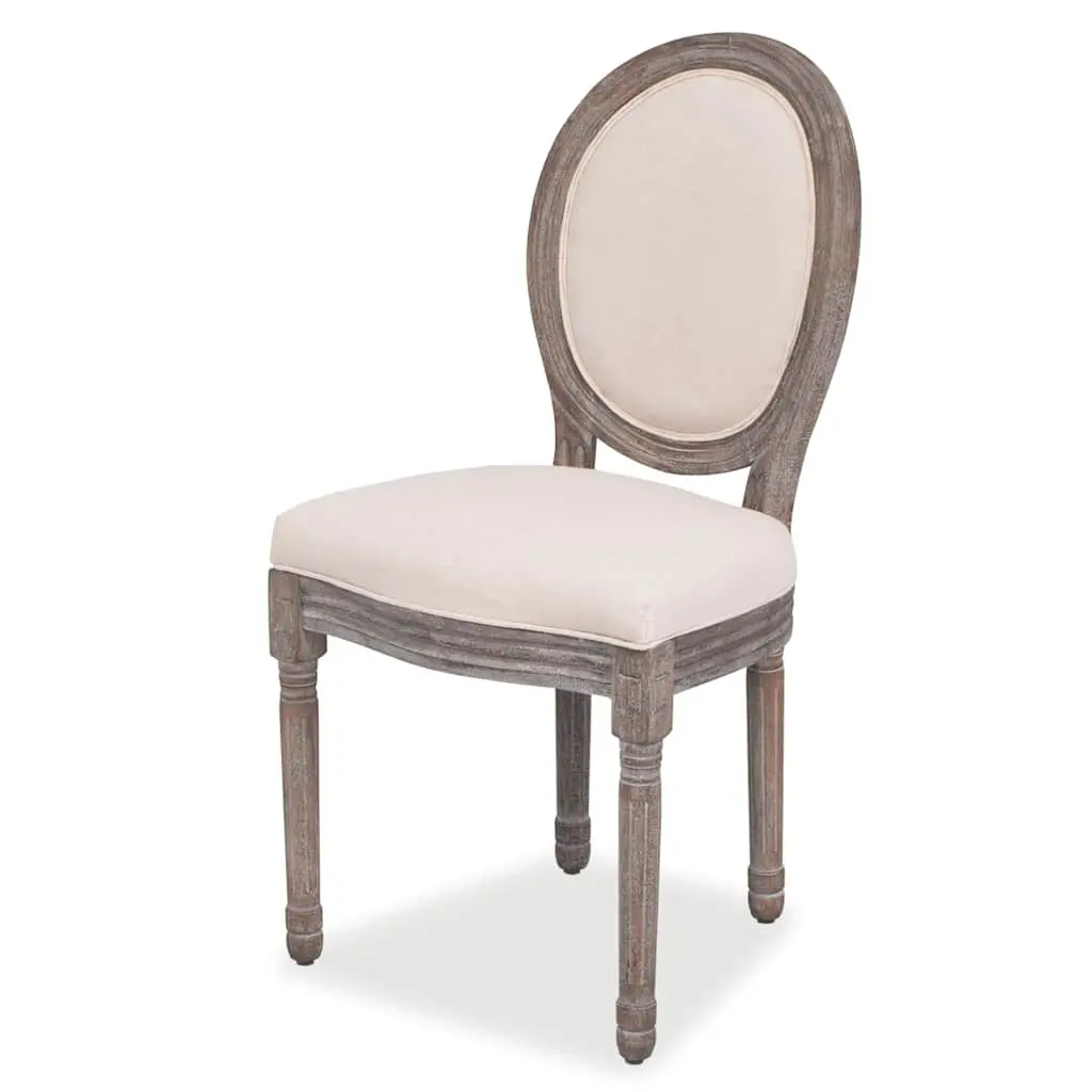 Dining Chairs Cream Fabric Padded Seat 2 pcs Wooden Legs