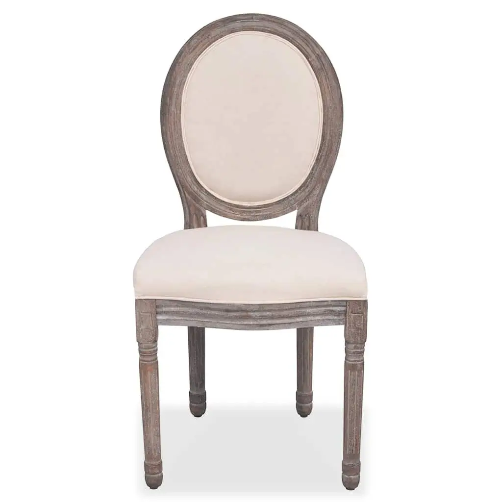 Dining Chairs Cream Fabric Padded Seat 2 pcs Wooden Legs