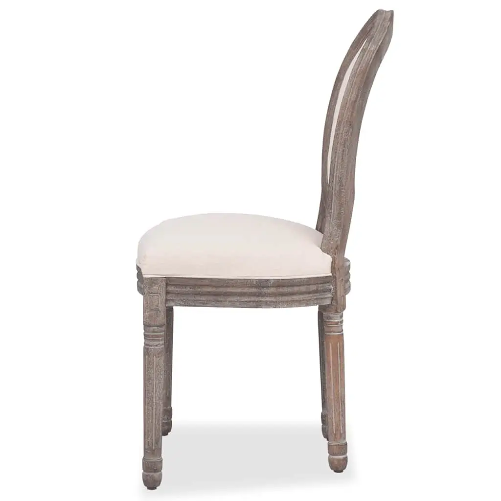 Dining Chairs Cream Fabric Padded Seat 2 pcs Wooden Legs