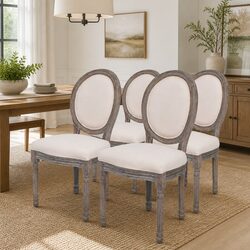 Quality Cream Linen Dining Chairs Set of 4 with Foam Padding