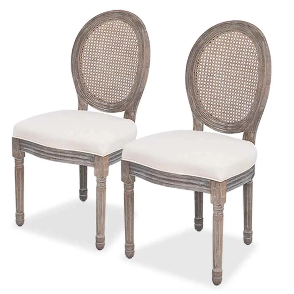 Cream Fabric Dining Chairs with Wooden Frames