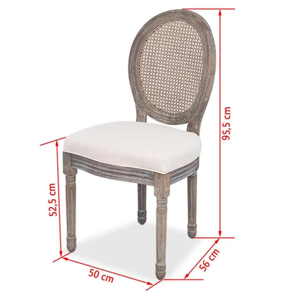 Dining Chairs Set 4 pcs Cream Linen Fabric Rattan Backrest Kitchen Room Seating