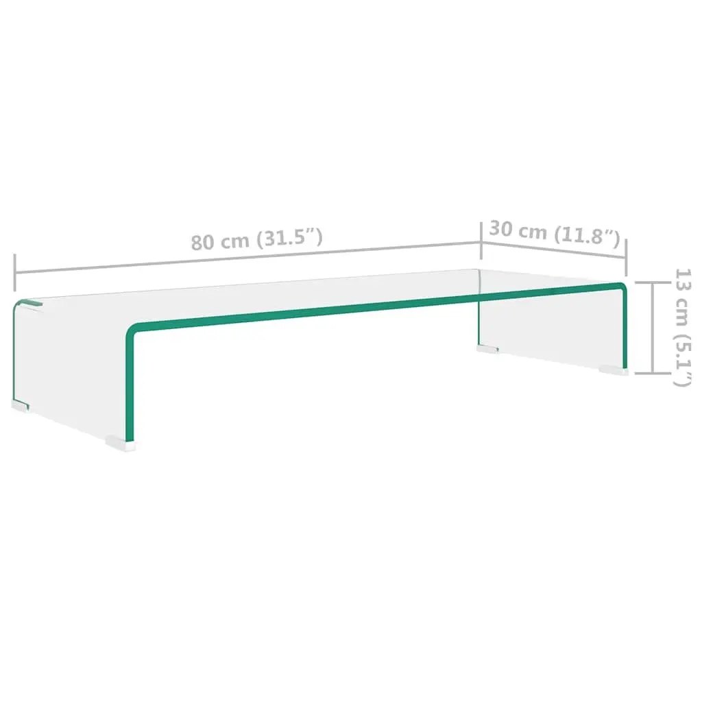 TV Stand Monitor Riser Glass Shelf Tempered Clear Desktop Laptop Display Raiser