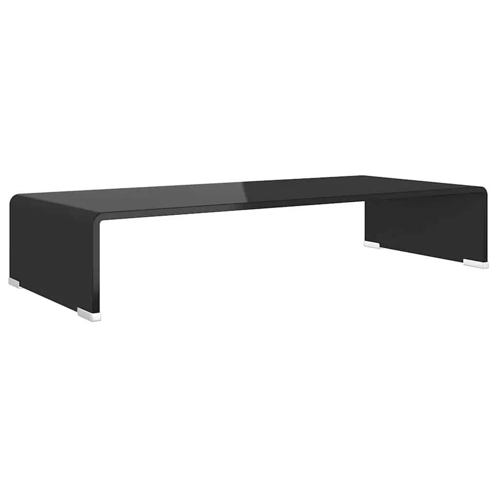 Black Glass TV Stand Monitor Riser Shelf Desktop Elevated Display Multimedia