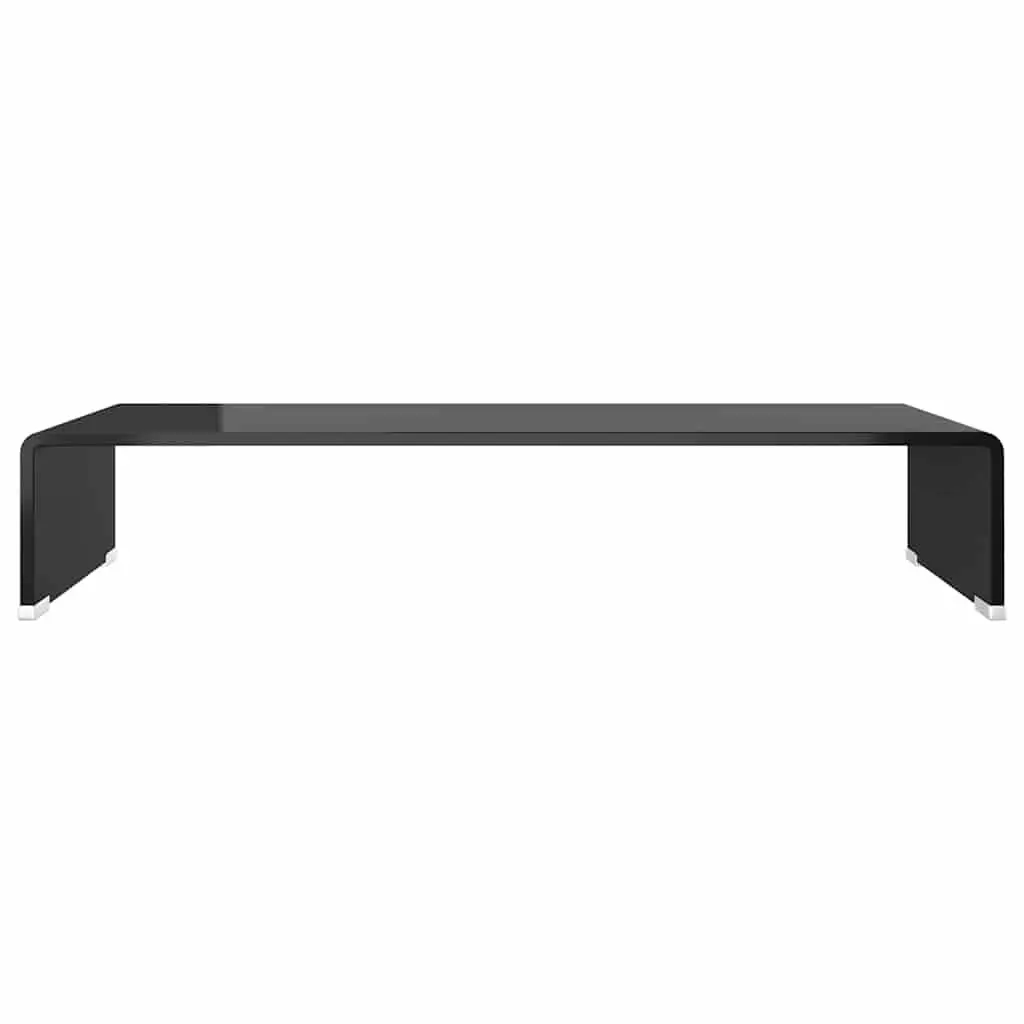 Black Glass TV Stand Monitor Riser Shelf Desktop Elevated Display Multimedia