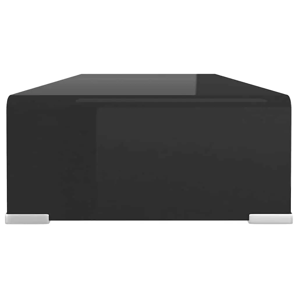 Black Glass TV Stand Monitor Riser Shelf Desktop Elevated Display Multimedia