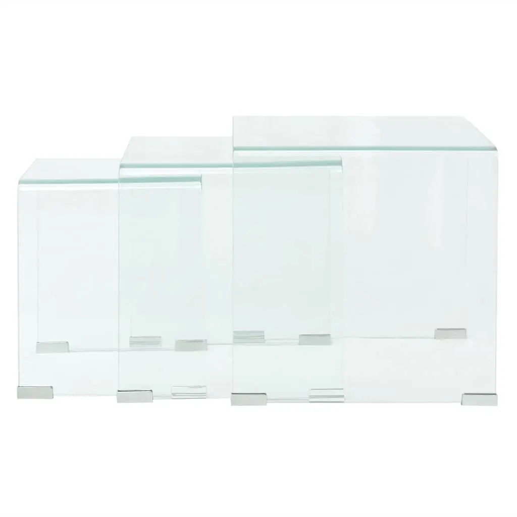 Nesting Coffee Table Set 3 Piece Tempered Glass Clear Modern Living Room Accent