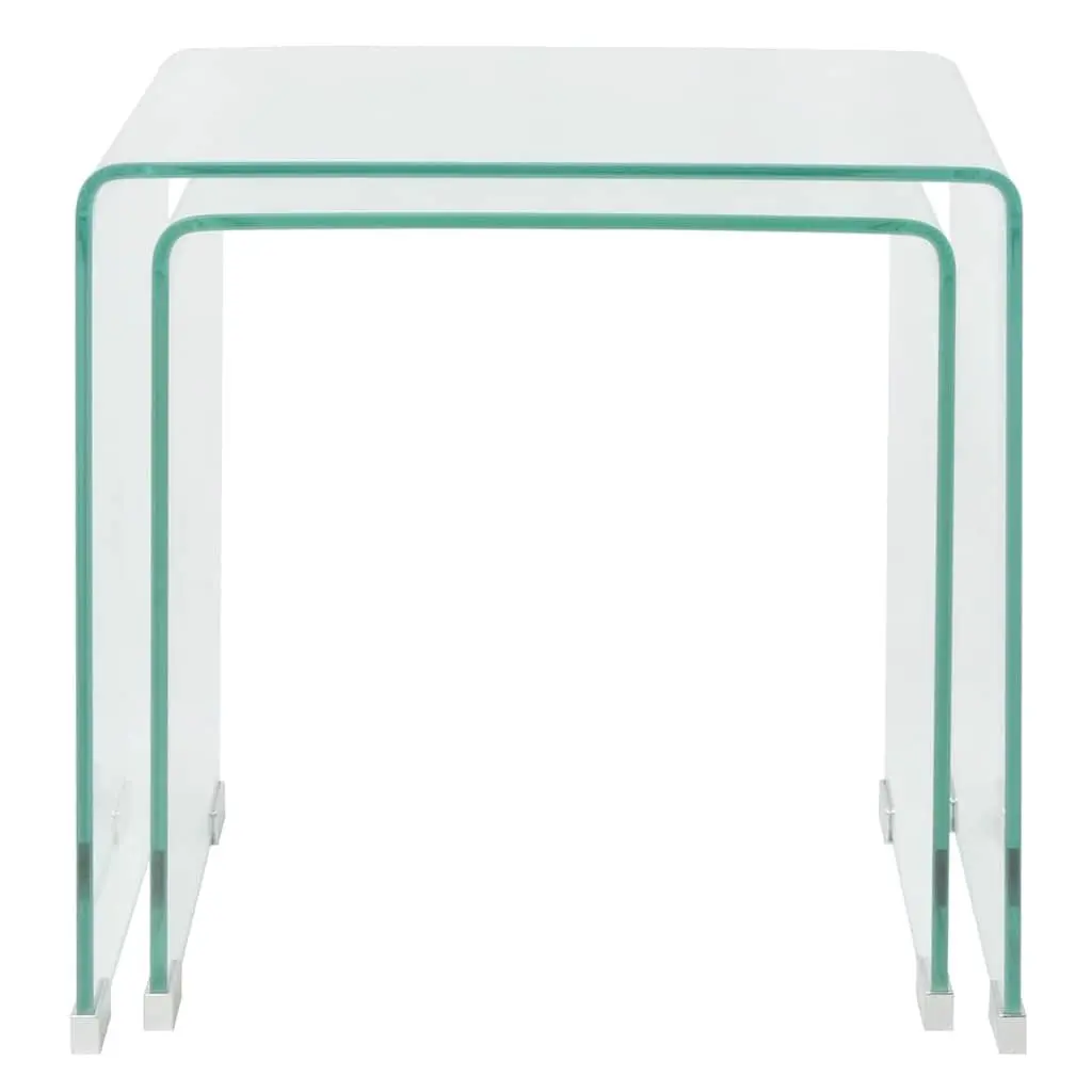 Nesting Table Set Tempered Glass Multifunctional Living Room Bedroom 2 Piece Transparent