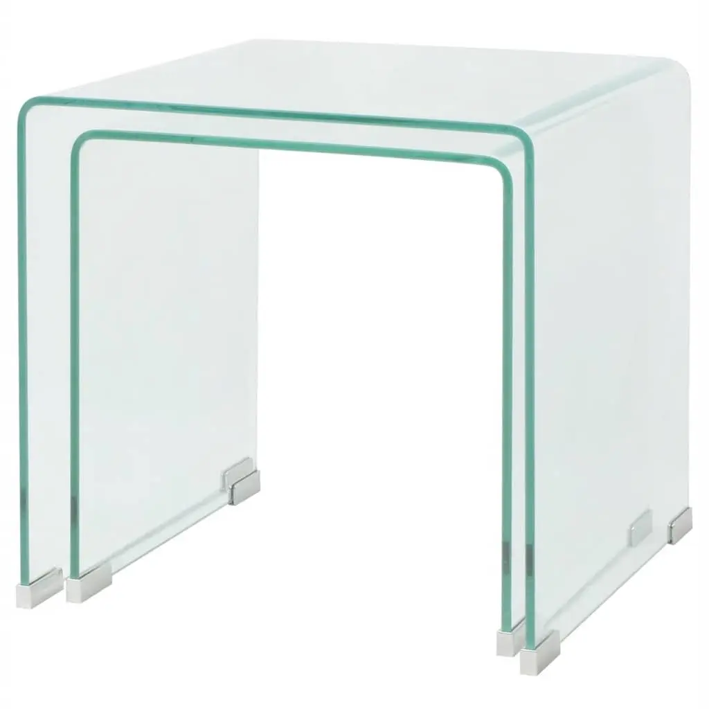 Nesting Table Set Tempered Glass Multifunctional Living Room Bedroom 2 Piece Transparent