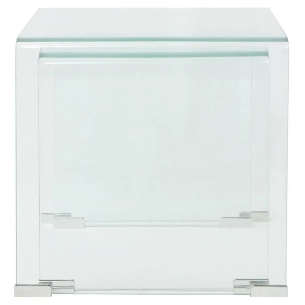 Nesting Table Set Tempered Glass Multifunctional Living Room Bedroom 2 Piece Transparent