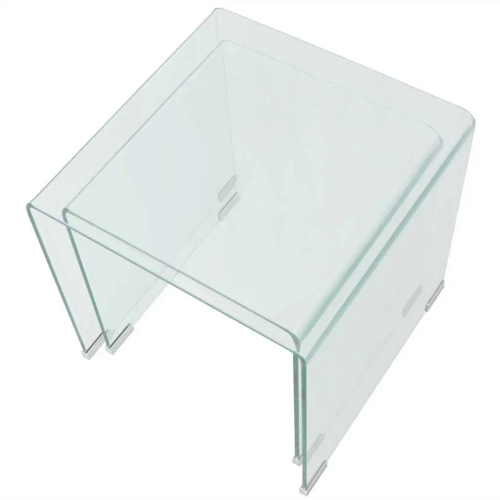 Nesting Table Set Tempered Glass Multifunctional Living Room Bedroom 2 Piece Transparent