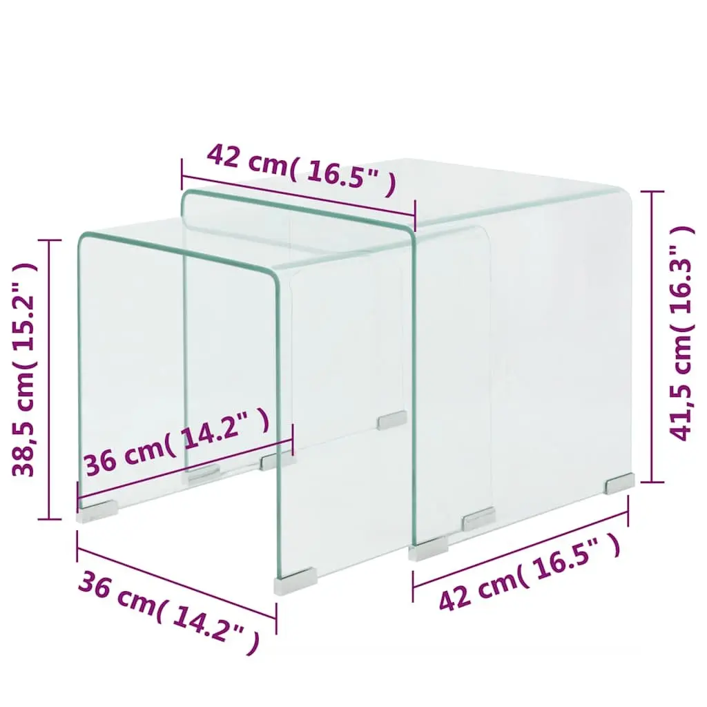 Nesting Table Set Tempered Glass Multifunctional Living Room Bedroom 2 Piece Transparent