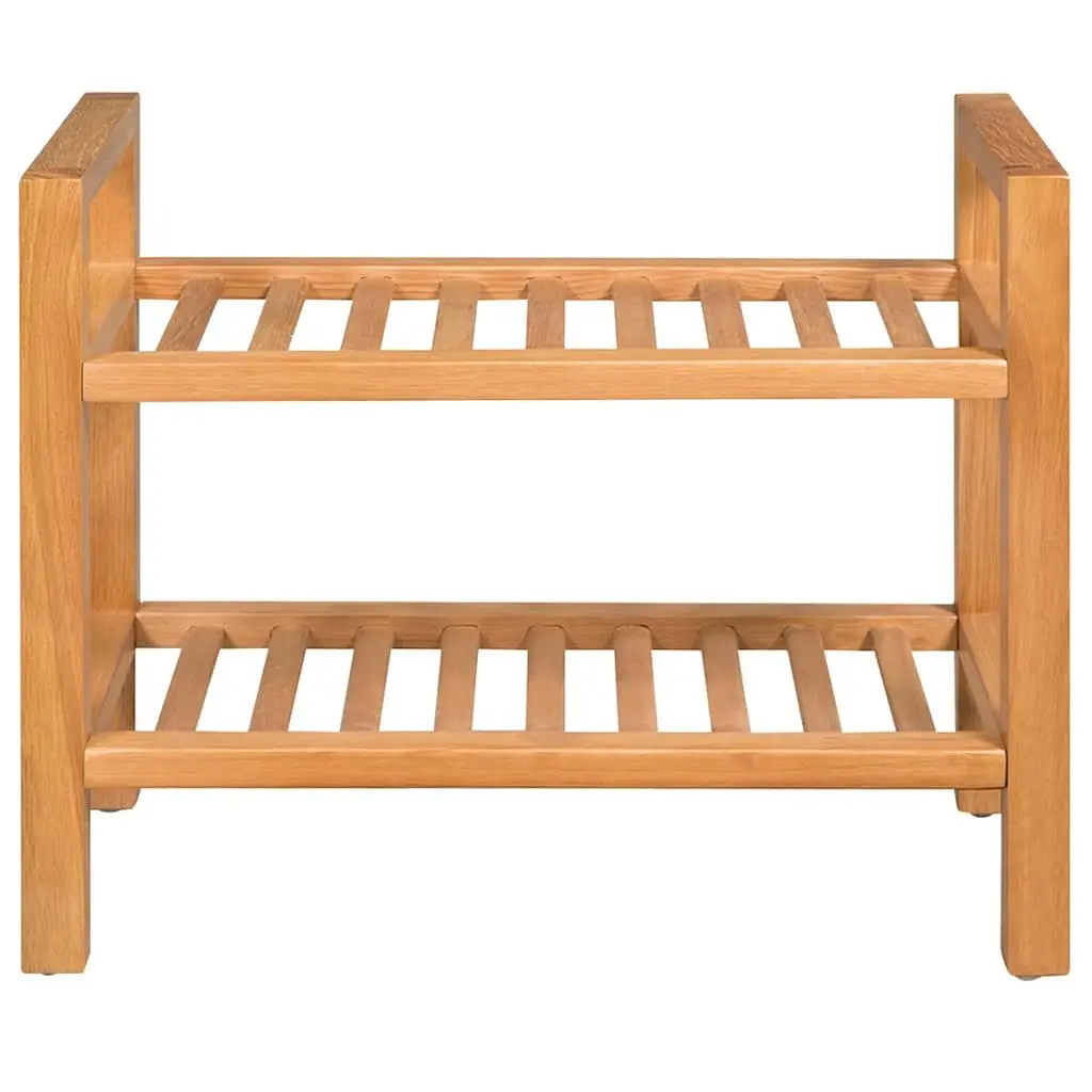 Shoe Rack Storage Organiser 2 Shelves Solid Oak Wood Compact Brown