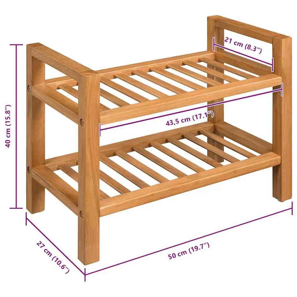 Shoe Rack Storage Organiser 2 Shelves Solid Oak Wood Compact Brown