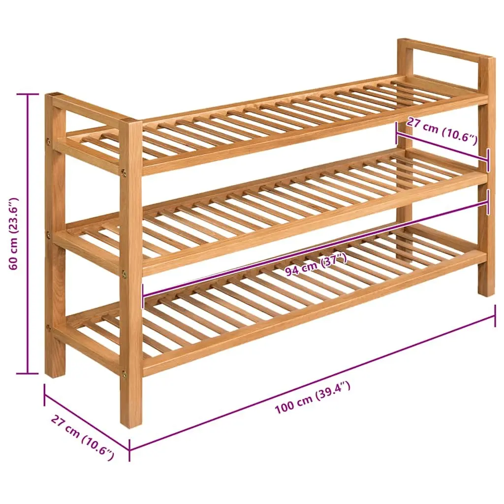 Wooden Shoe Rack Organiser 3 Shelf Storage Hallway Brown 100x27x60cm
