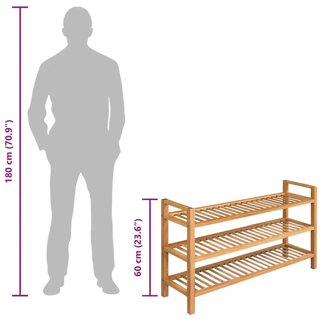 Wooden Shoe Rack Organiser 3 Shelf Storage Hallway Brown 100x27x60cm