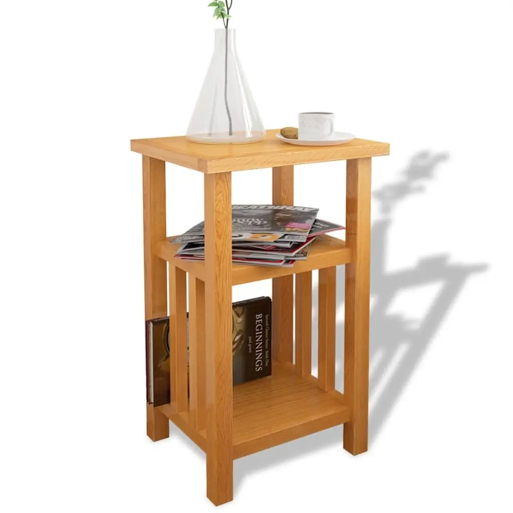 End Table with Magazine Shelf Living Room Accent Solid Oak Wood Brown 27x35x55cm