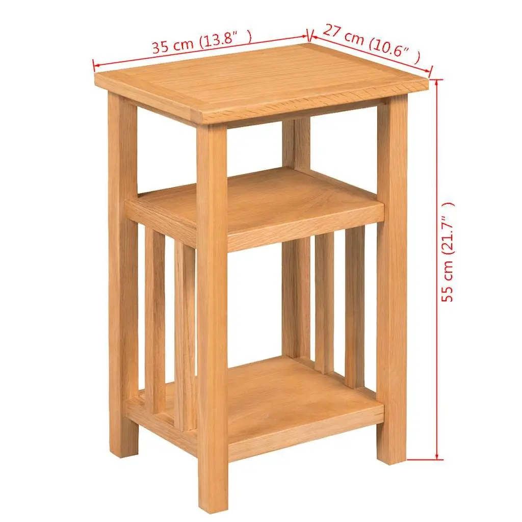 End Table with Magazine Shelf Living Room Accent Solid Oak Wood Brown 27x35x55cm