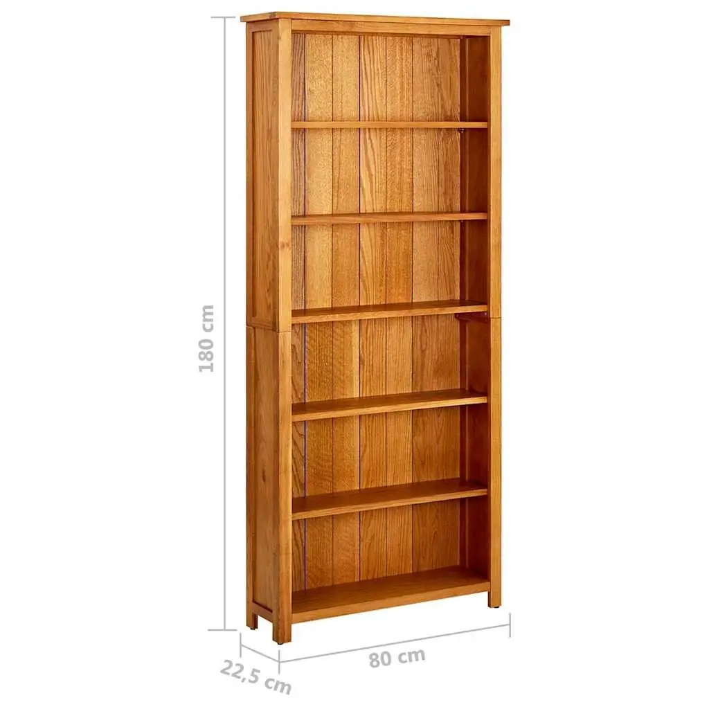 Bookcase 6-Tier Standing Shelf Brown Solid Oak Wood Storage Display Unit