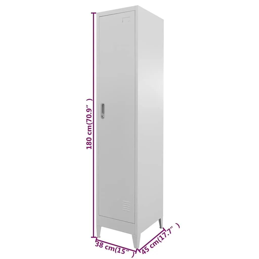 Locker Cabinet Grey Storage Unit 38 x 45 x 180 cm Industrial Decor