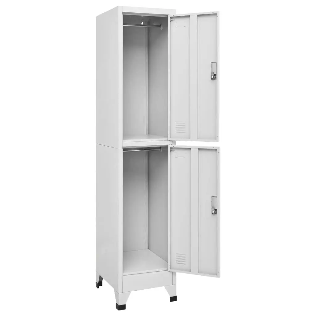 Storage Locker Cabinet 2 Compartments Hanging Bar Grey Steel