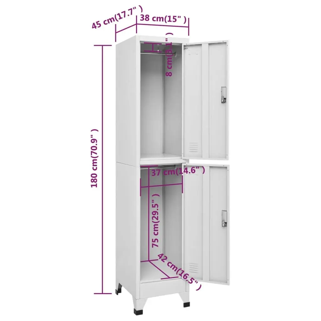 Storage Locker Cabinet 2 Compartments Hanging Bar Grey Steel