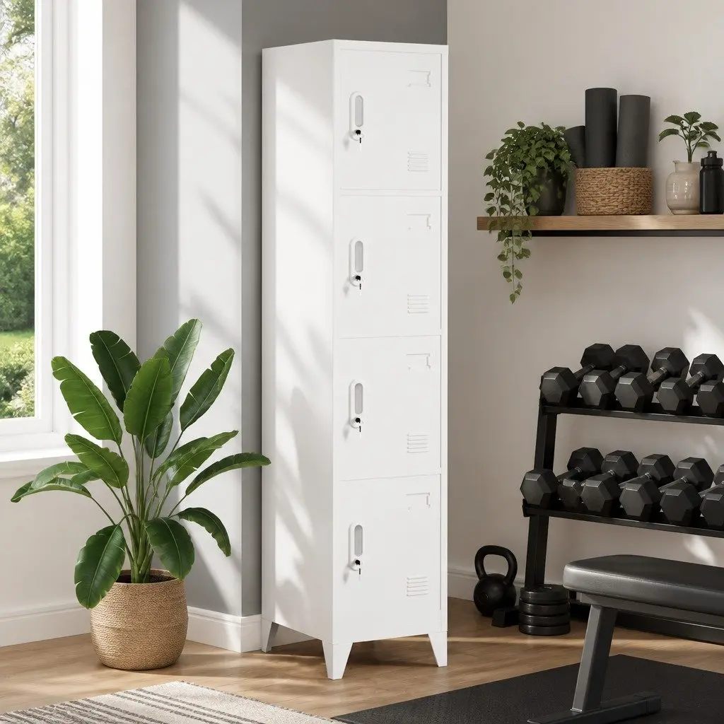 Locker Cabinet Industrial Storage 4 Compartments Grey Steel 38W x 45D x 180H cm