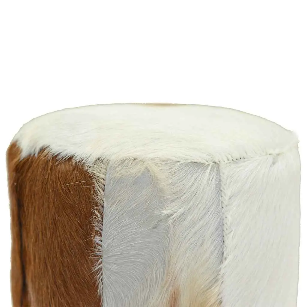 Bar Stool with Goat Leather Seat and Teak Wood Frame Rustic Brown Dining