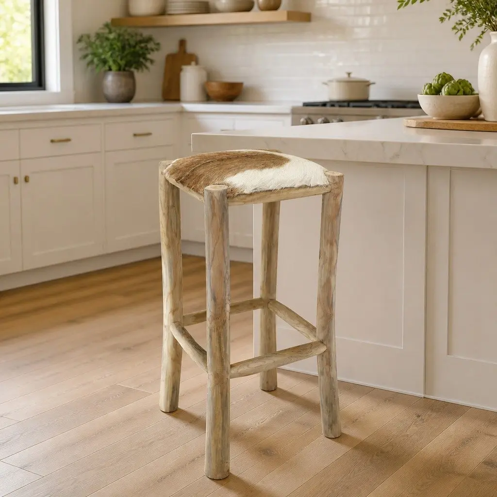 Bar Stool with Goatskin Leather Seat