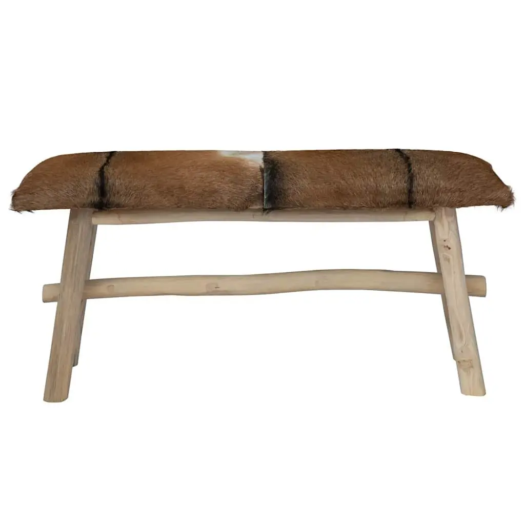 Goat Leather Bench with Sturdy Teak Frame