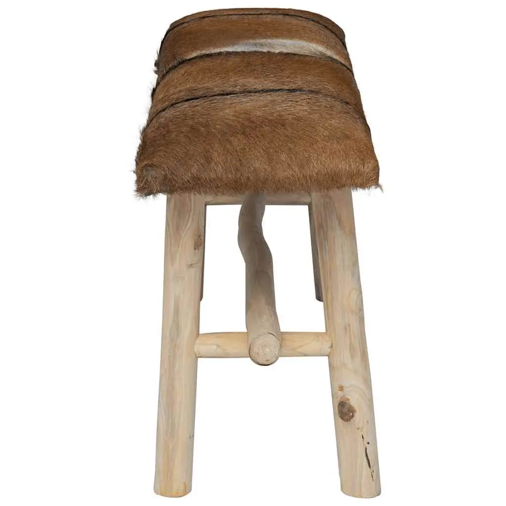 Goat Leather Bench with Sturdy Teak Frame