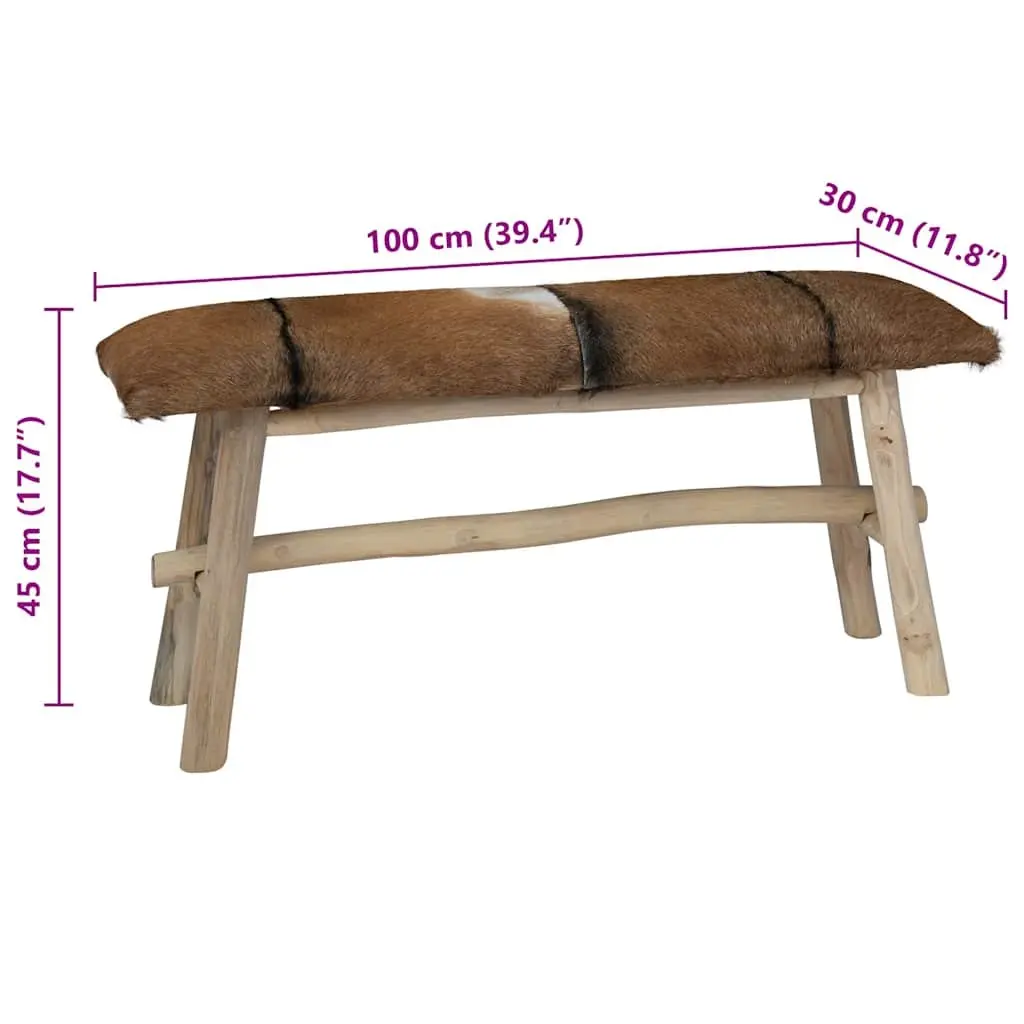 Goat Leather Bench with Sturdy Teak Frame